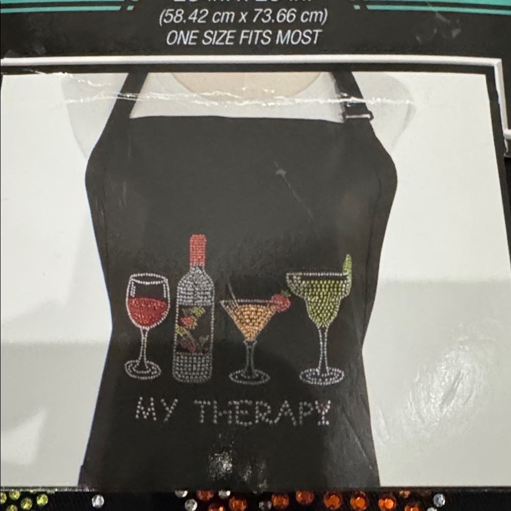 My Therapy Apron with Rhinestone Cocktail wine Design new with tag